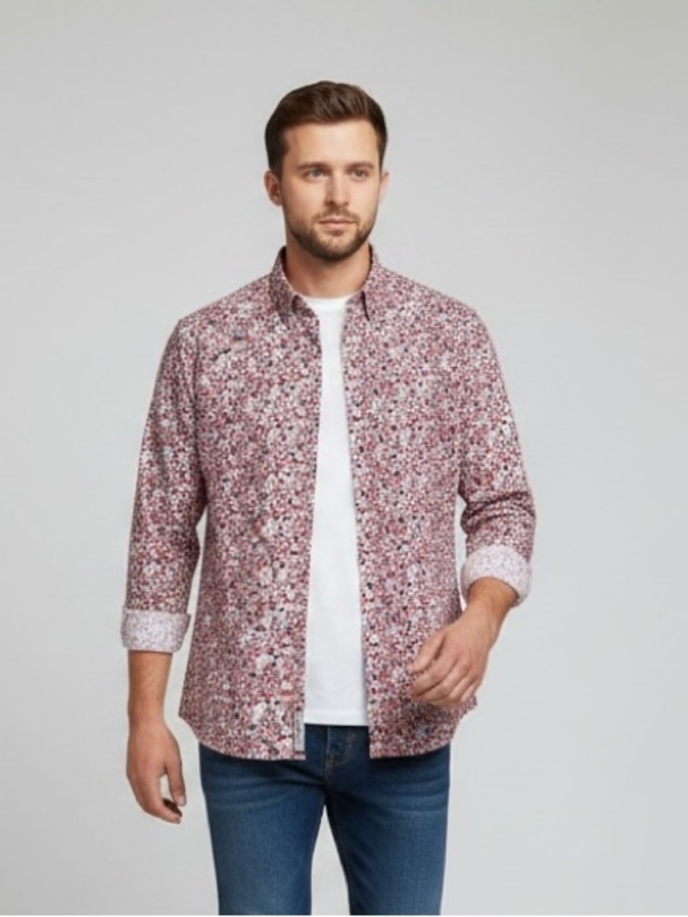 Daniel Hechter Long Sleeve Geometric Dress Shirt - Cotton - Size XL